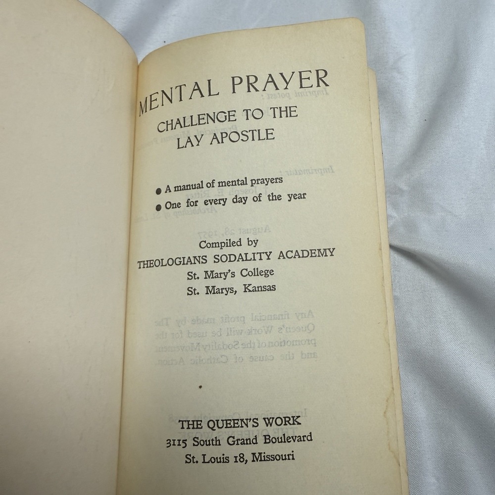 1958 MENTAL PRAYER: CHALLENGE TO THE LAY APOSTLE PRAYER MANUAL STORED - Picture 6 of 9